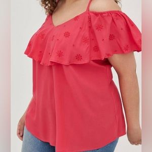 Torrid, never worn, pink, cold shoulder blouse